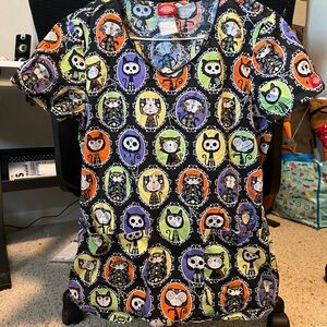 Dickies Small Cat Dias De Los Muertos scrub top